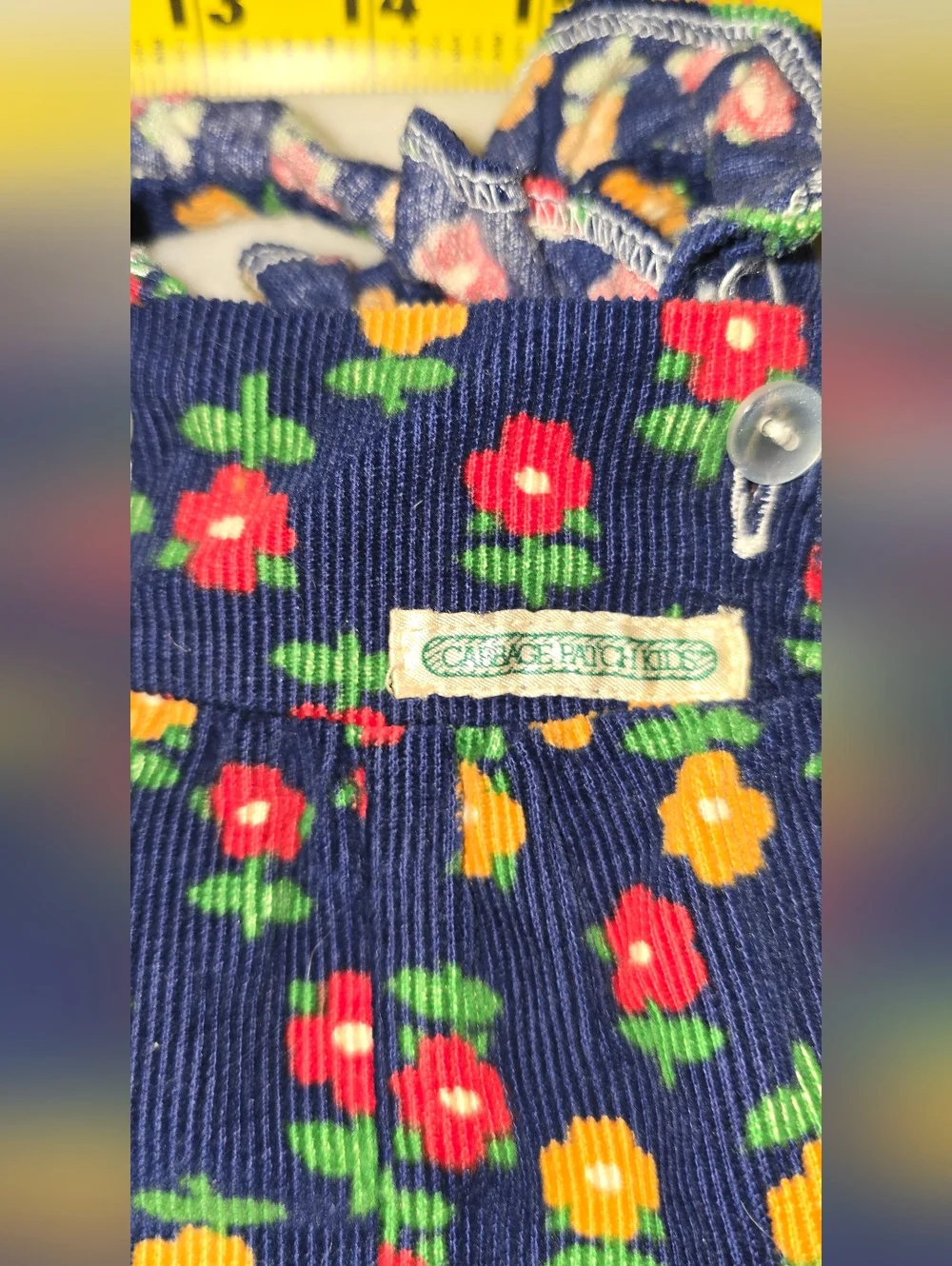 Vintage Cabbage Patch Kids Clothes Corduroy Floral Overalls White Ruffle Shirt